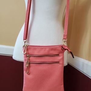 Crossbody pink salmon textured purse bag adjustable